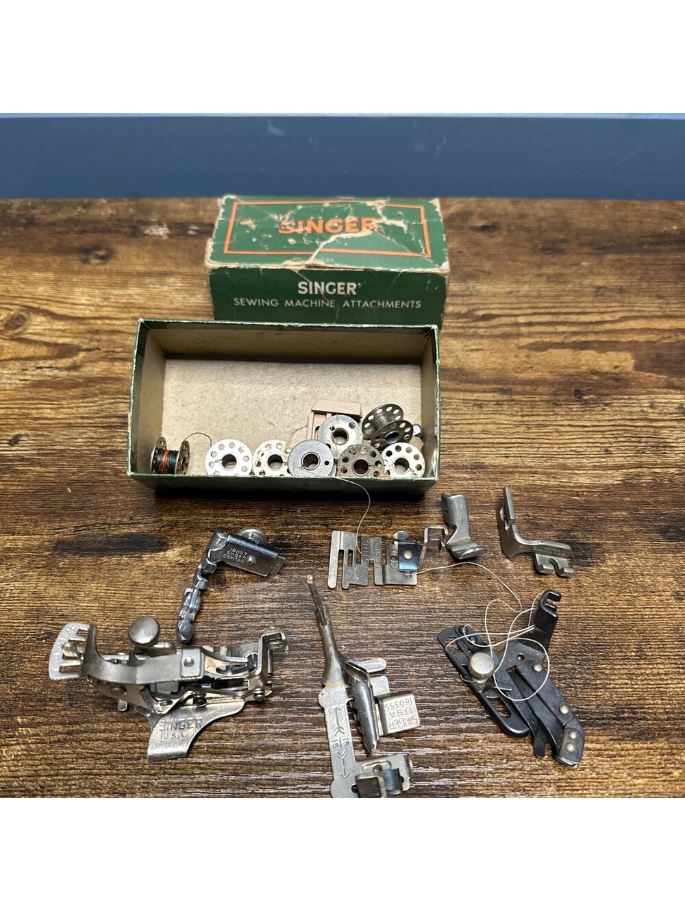 Vintage Singer Sewing Machine Attachments Parts Feet Bobbins Accessories Lot